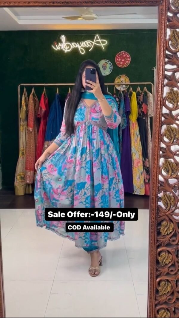 Sky Blue Color Floral Printed Suit Set