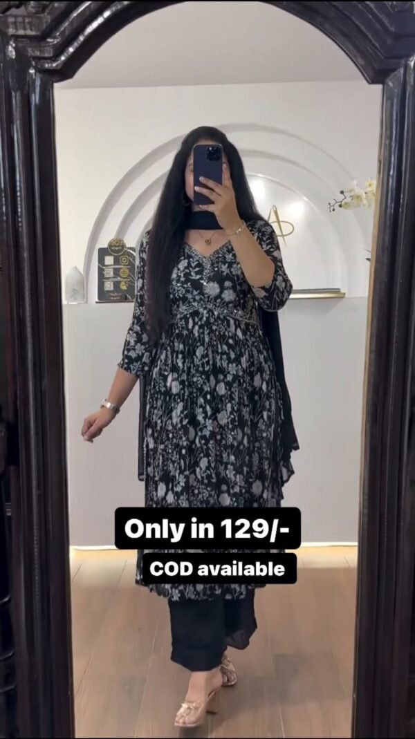 Black Color Floral Print Suit Set