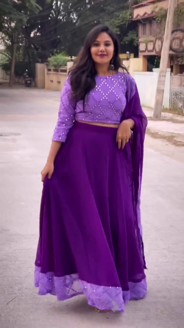 Purple New Designer Crop Top + Duppta