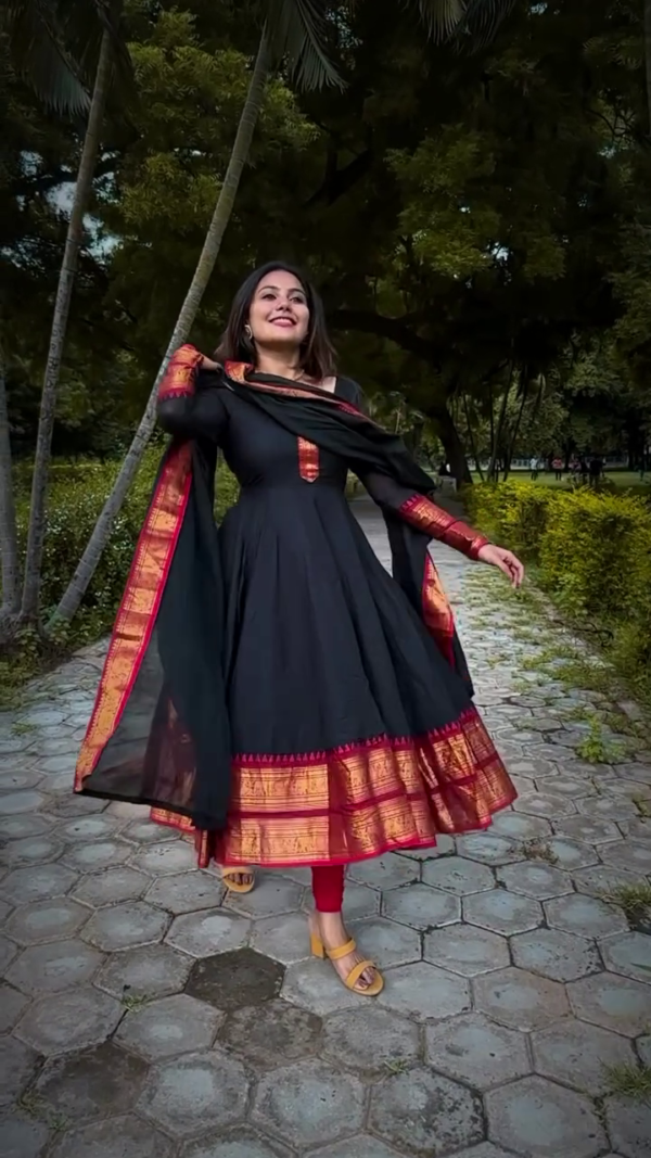 Flared Kanchi cotton Anarkali with Georgette Duppata - Image 2