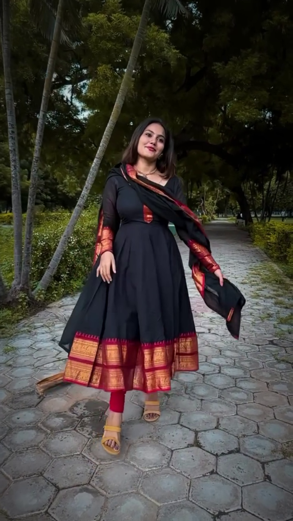 Flared Kanchi cotton Anarkali with Georgette Duppata