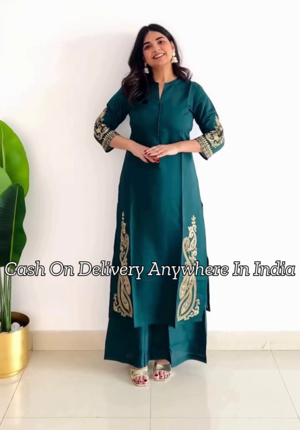 Green Ethnic Motifs Embroidered Regular Jashn Kurta with Palazzos & Dupatta