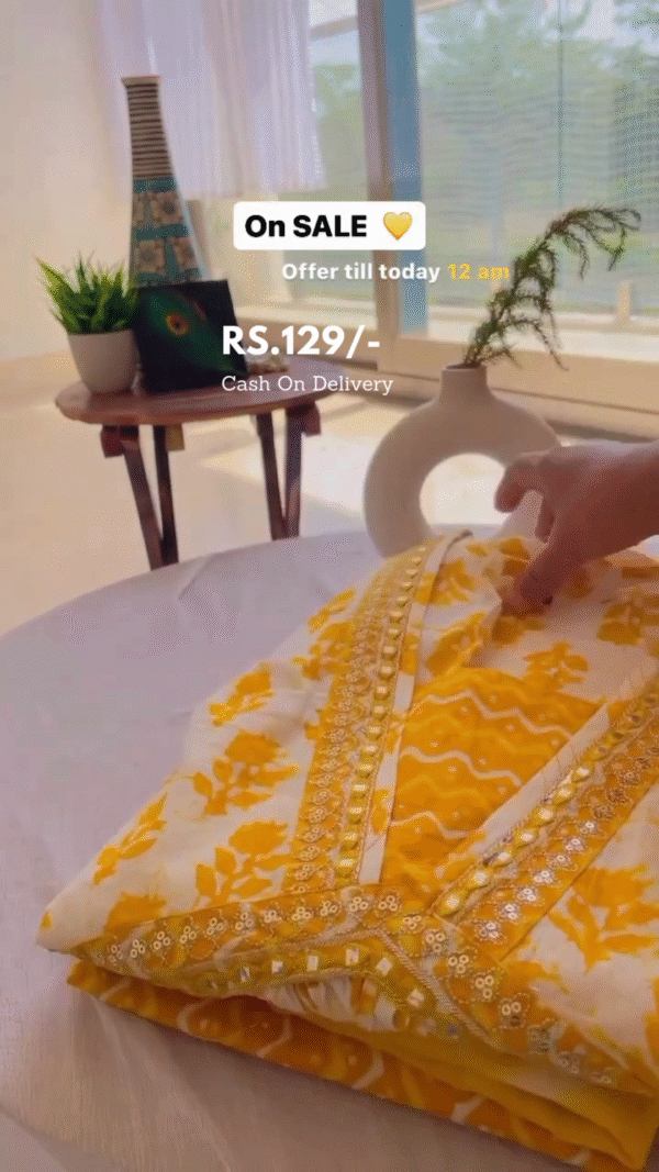 Yellow Color Marble Print Organza Suit - Image 3