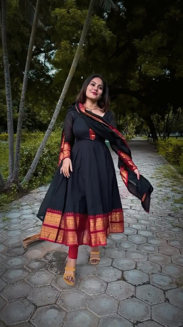 Flared Kanchi cotton Anarkali with Georgette Duppata