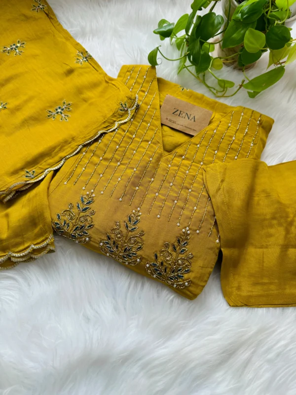 Mul Chanderi Handwork Anarkali Kurti Set – Regal Elegance - Yellow Color