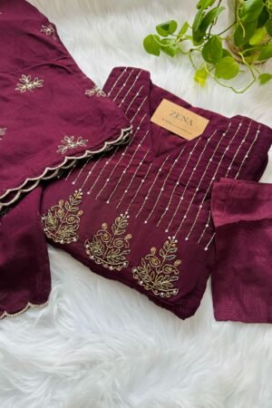 Mul Chanderi Handwork Anarkali Kurti Set – Regal Elegance - Mouse Color