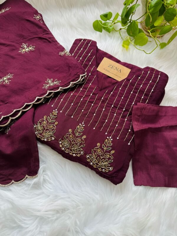 Mul Chanderi Handwork Anarkali Kurti Set – Regal Elegance - Mouse Color