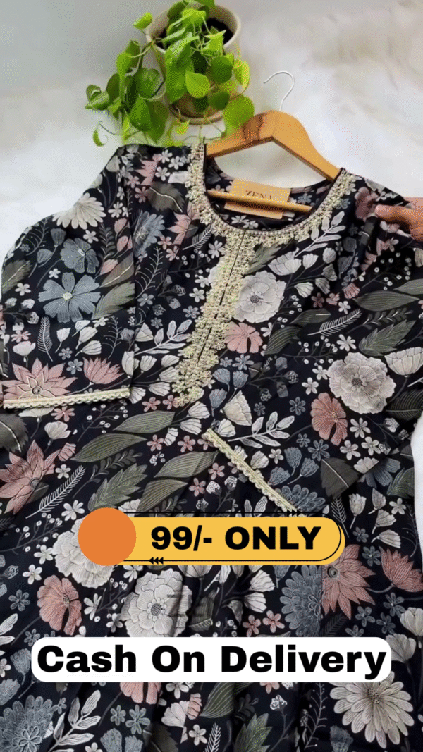 Pure Cotton Semi-Stitched Hand Work Kurti Set - Image 2