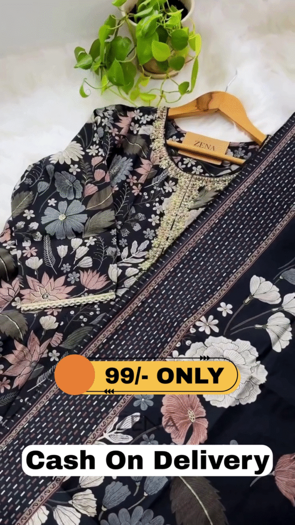 Pure Cotton Semi-Stitched Hand Work Kurti Set - Image 3
