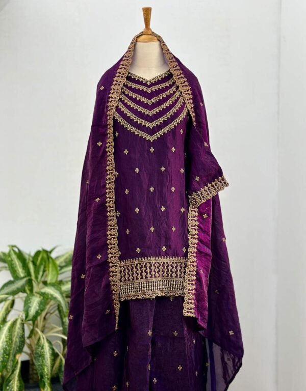 Ready to Wear Purple Shimmer Silk Party Wear Suit – Dazzle with Elegance