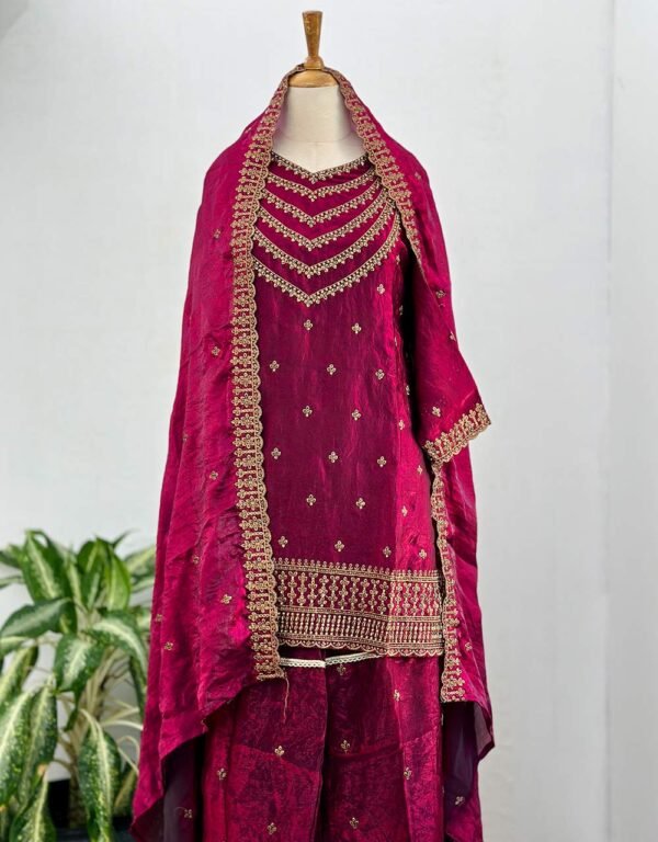 Ready to Wear Pink Shimmer Silk Party Wear Suit – Dazzle with Elegance