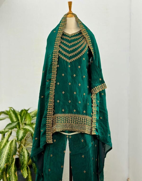 Ready to Wear Green Shimmer Silk Party Wear Suit – Dazzle with Elegance