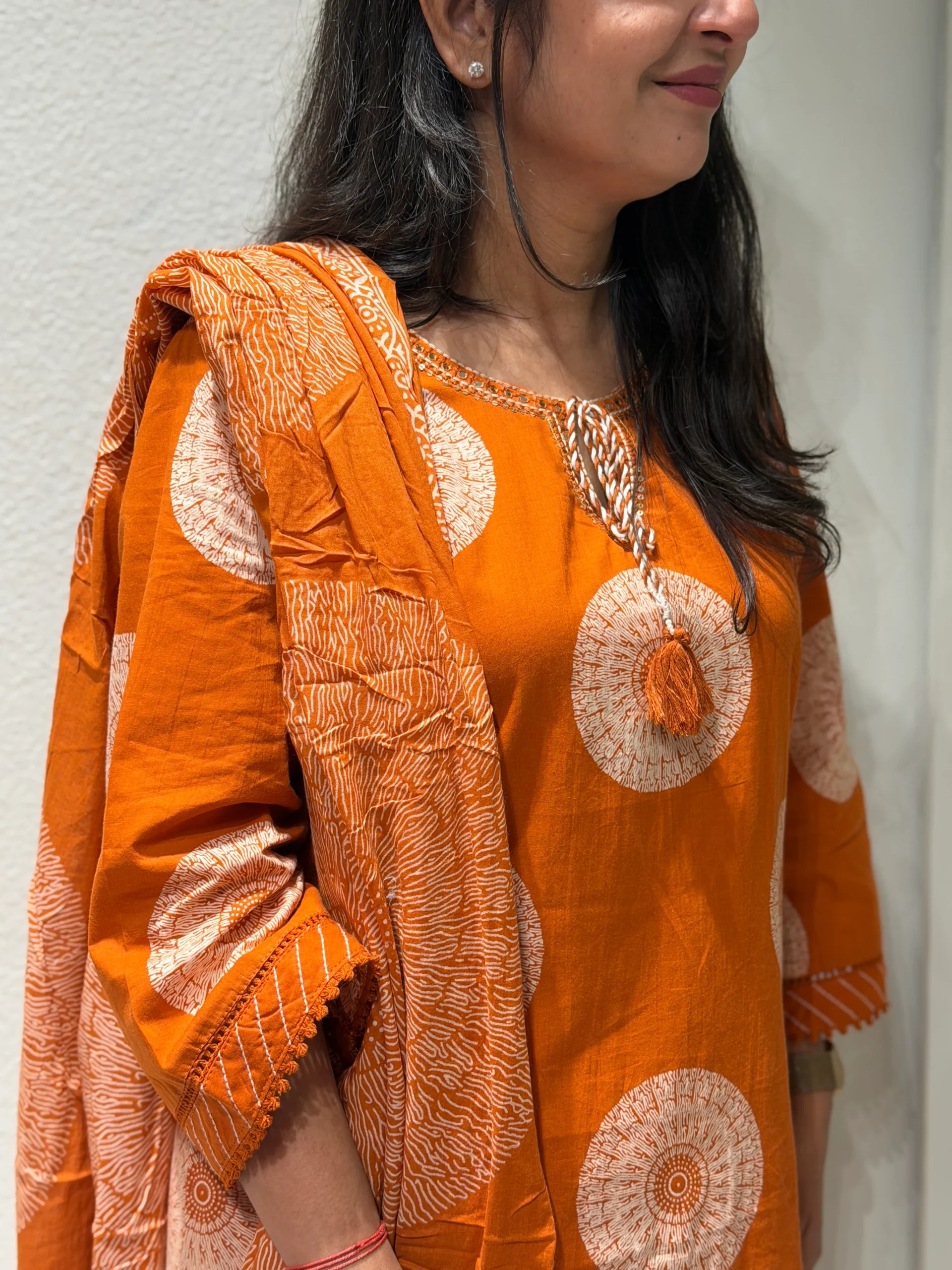 Premium Cotton Suit Set - Orange - Image 7