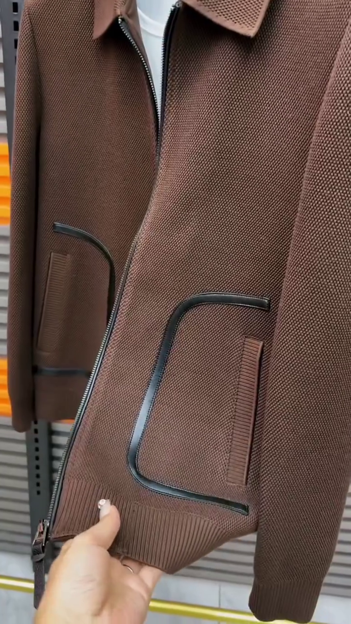 Men's Textured Knit Zip-Up Bomber Jacket