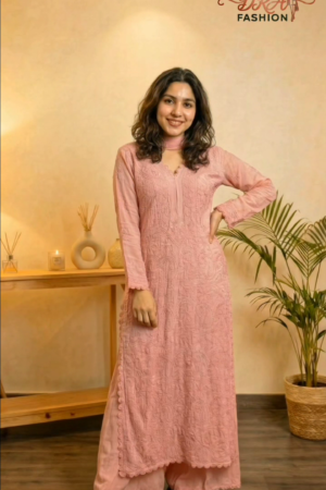 Ruby Chikankari Kurta Set - Fully Stitched
