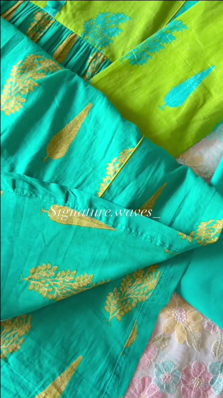 Yellow and Pink Floral Embroidered Kurta Set With a Dupatta - Image 3