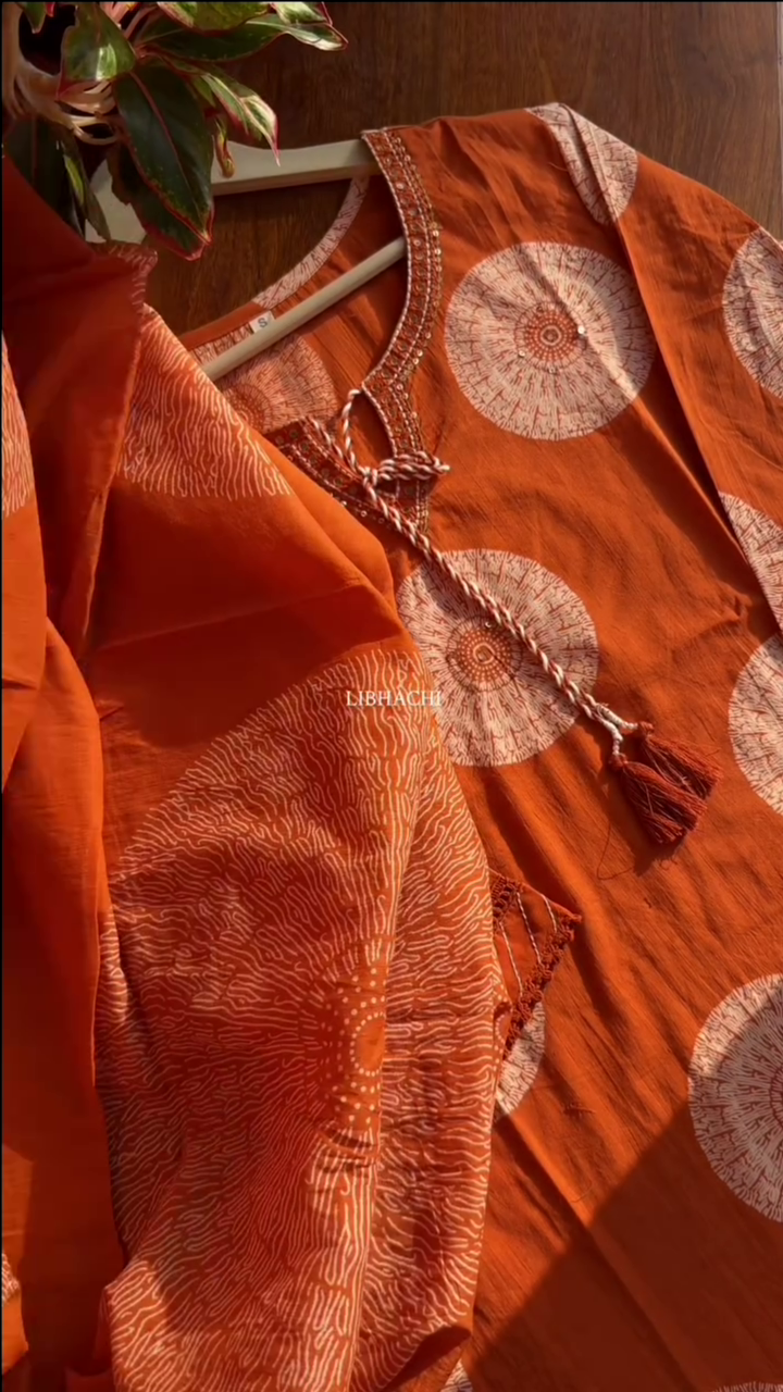 Premium Cotton Suit Set - Orange - Image 4