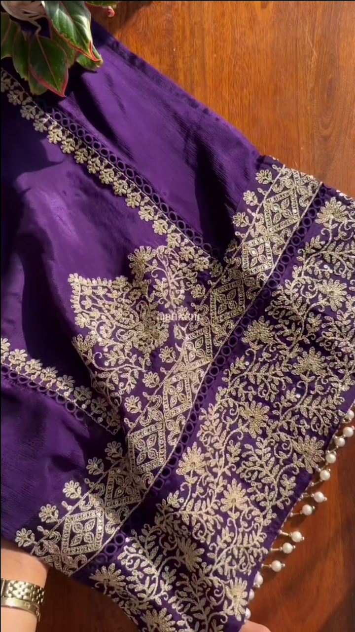 Dark Purple Chinon Heavy embroidered & Pearl Work Straight Suit with Beautiful Duppata - Image 9