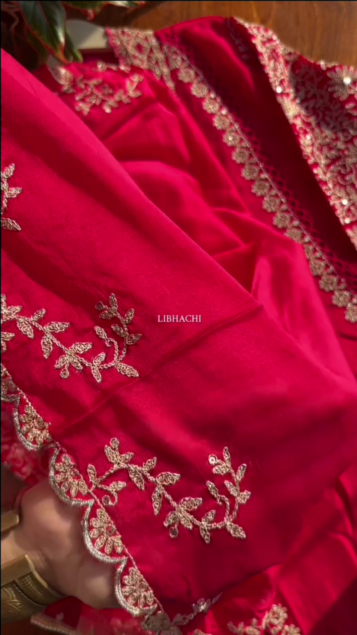 Dark Pink Chinon Heavy embroidered & Pearl Work Straight Suit with Beautiful Duppata - Image 4