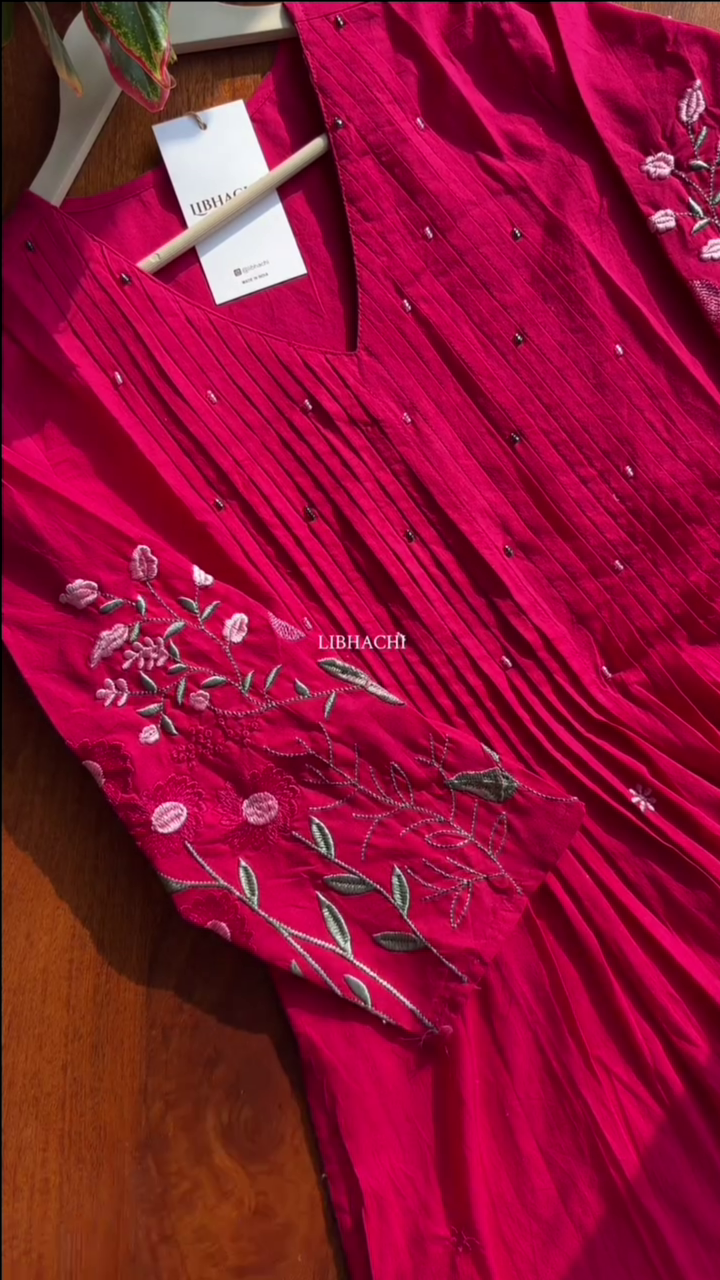 Mal Cotton A Line Kurta Pant Set Pink