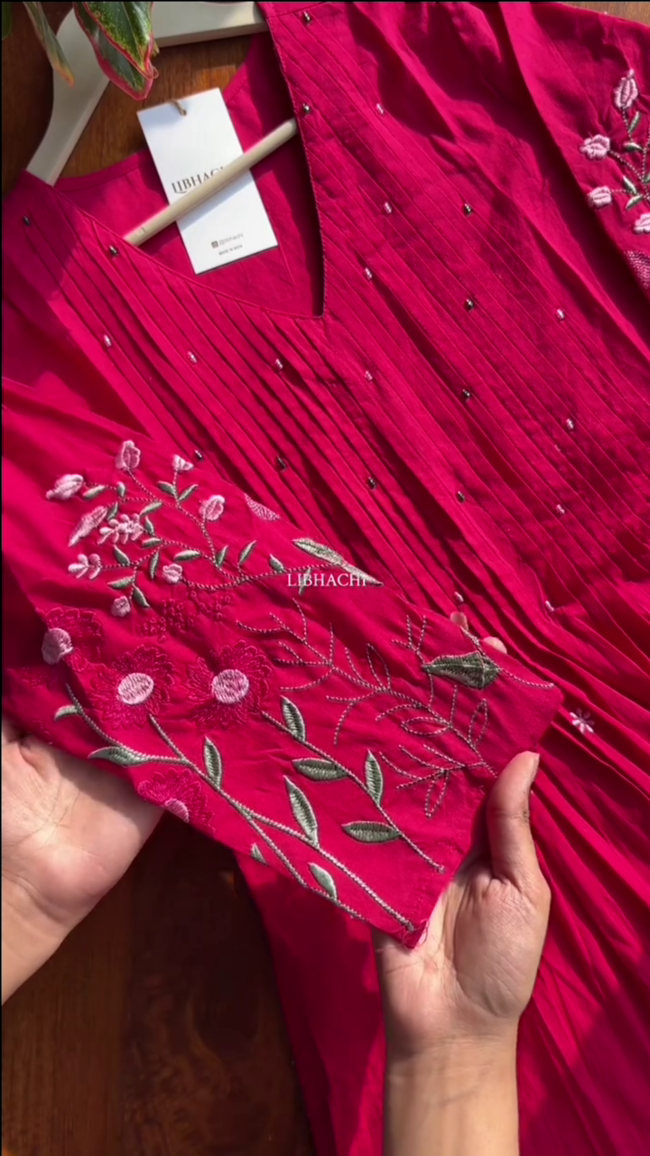 Mal Cotton A Line Kurta Pant Set Pink - Image 2