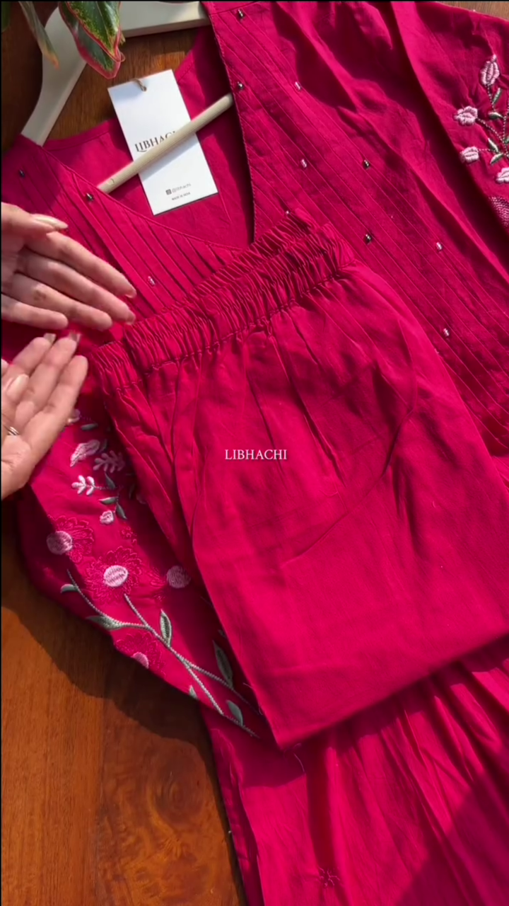 Mal Cotton A Line Kurta Pant Set Pink - Image 3