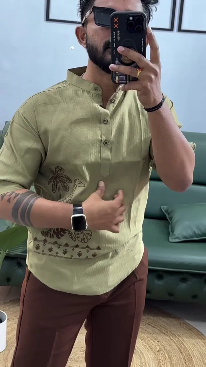Men's Cotton Blend Mandarin Collar Regular Fit Full Sleeve Casual Short Kurta - Image 4