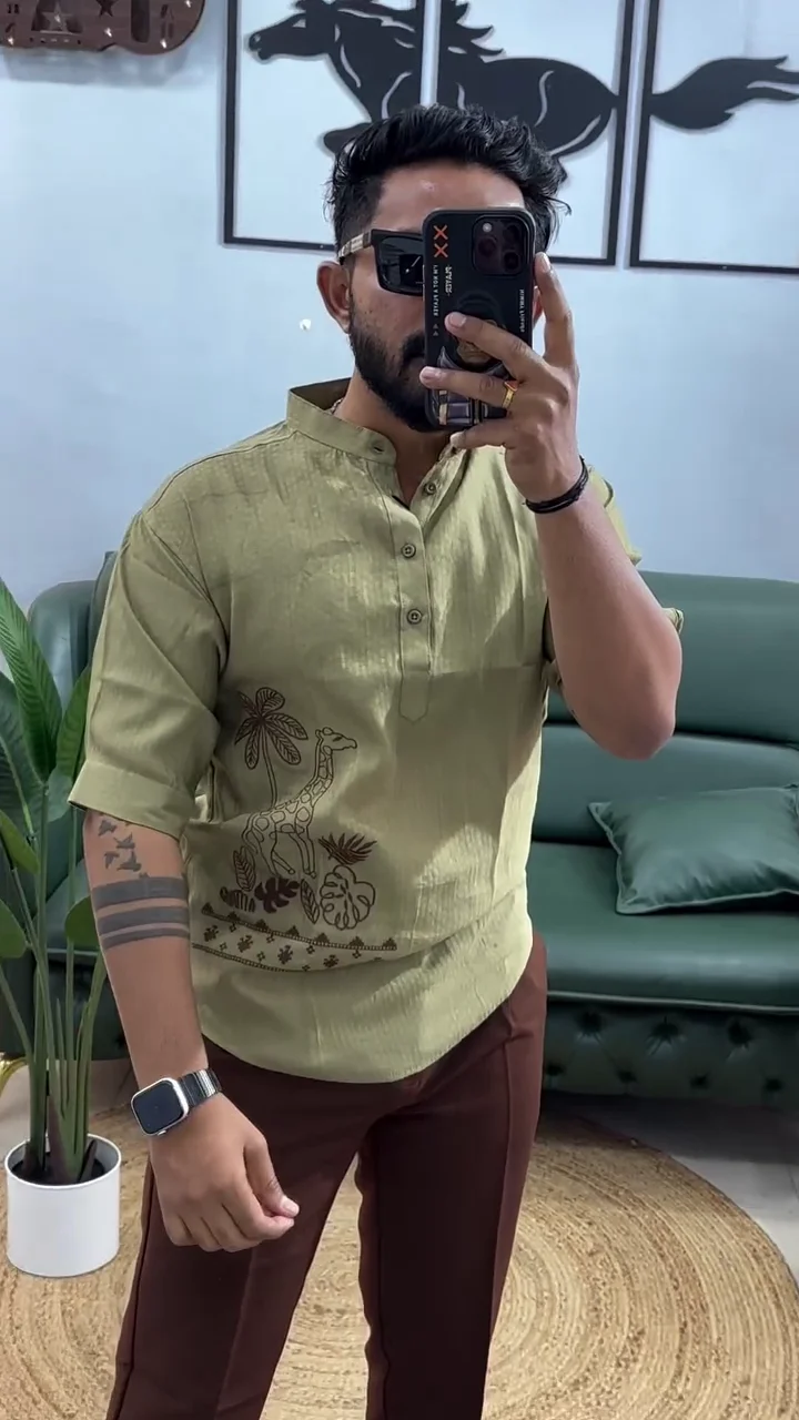 Men's Cotton Blend Mandarin Collar Regular Fit Full Sleeve Casual Short Kurta - Image 5