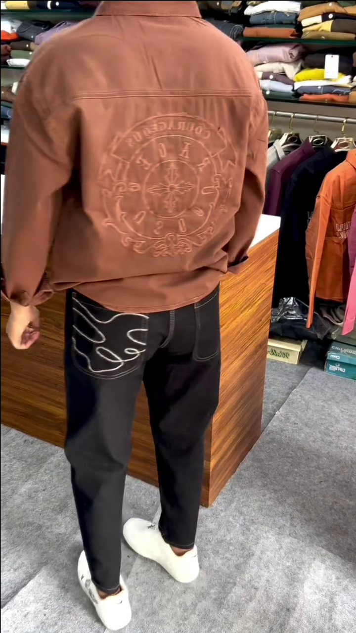 Rust Brown Embroidered Relaxed Fit Casual Shirt - Image 3
