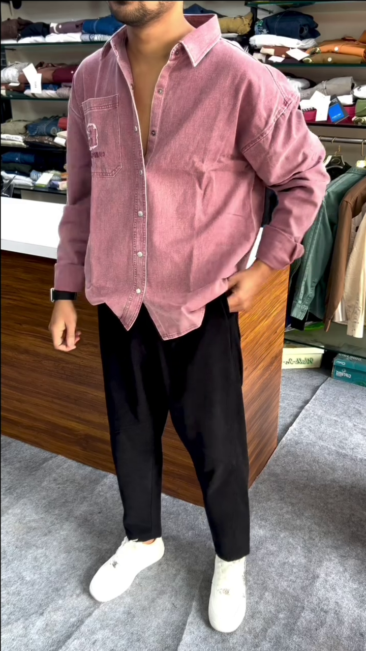 Dusty Pink Washed Denim Relaxed Fit Shirt - Image 5