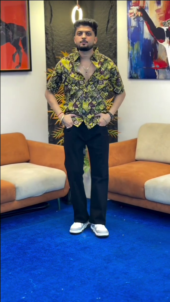 Men’s "Verdant Mosaic" Tribal Print Shirt – Premium Botanical & Geometric Fusion