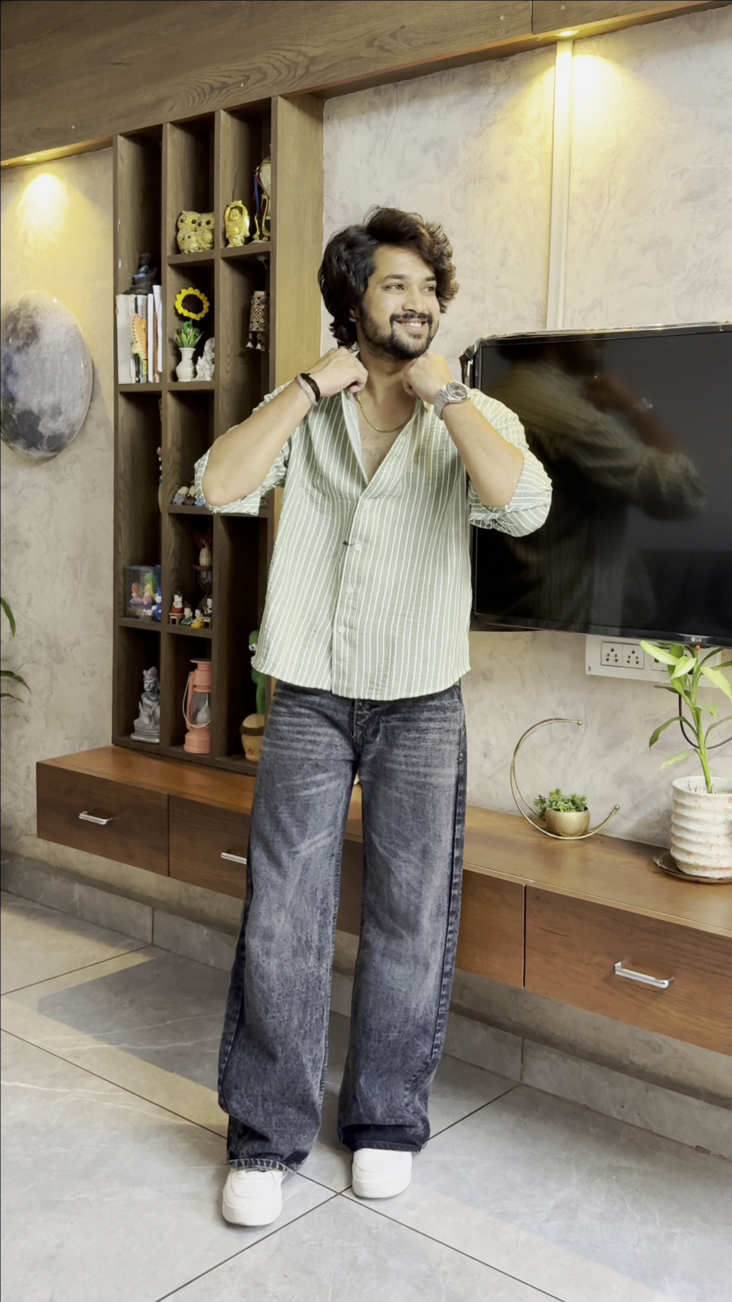 Men’s "Evergreen Mist" Relaxed Seersucker Shirt – Sage Green & White Vertical Pinstripe - Image 3