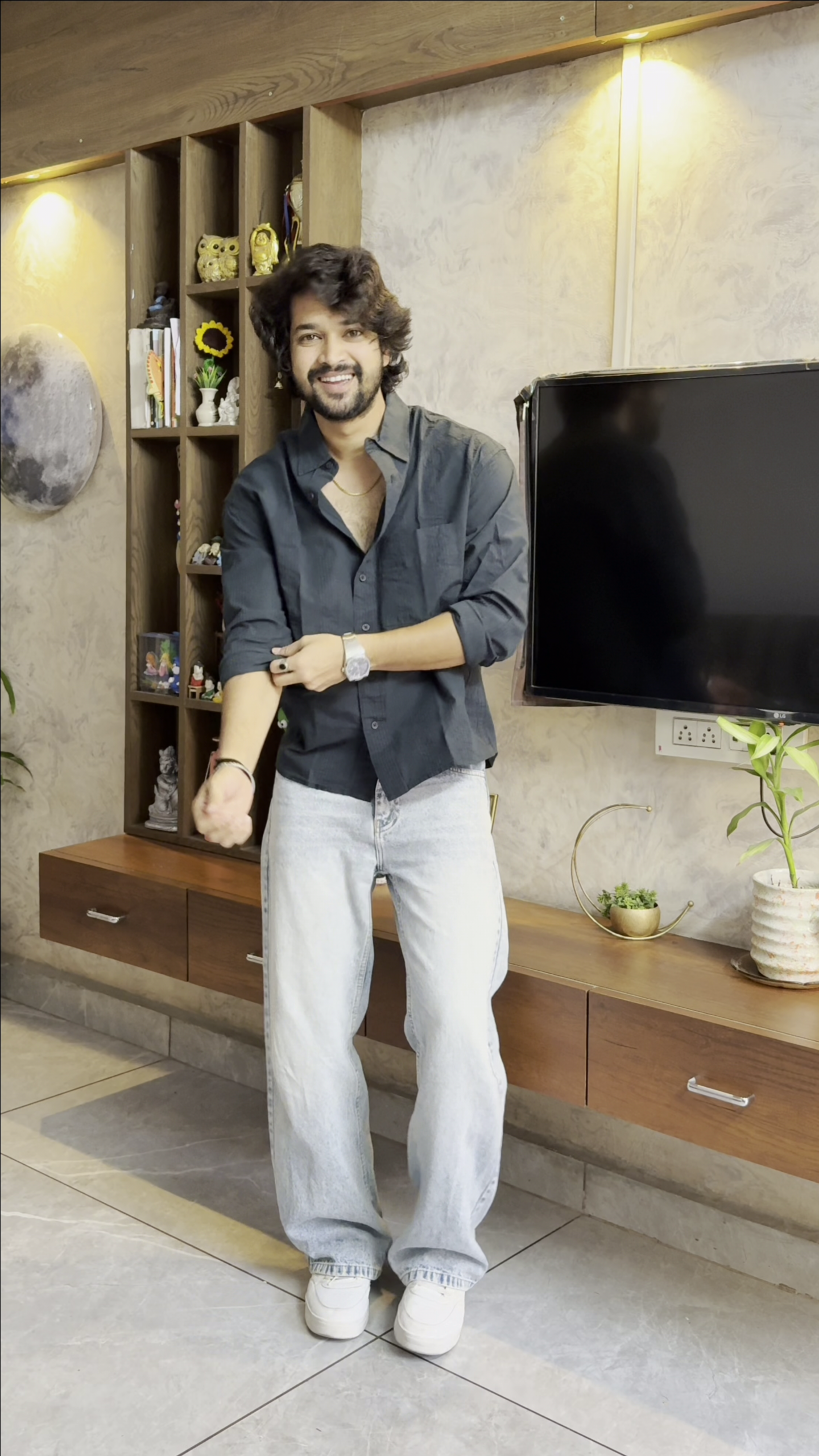 Men’s "Amazonian Grid" Relaxed-Fit Shirt – Hand-Inspired Geometric Block Print in Olive, Mustard & Plum - Image 3