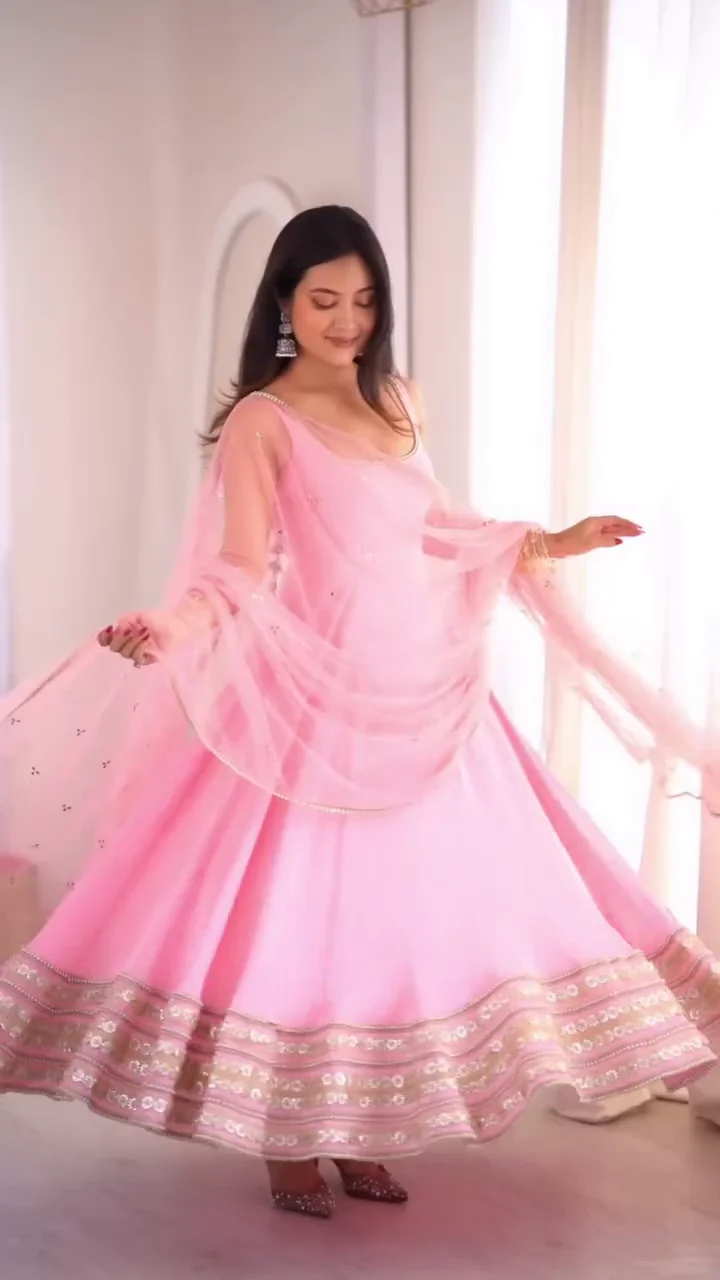 Embroidered Silk Blend Stitched Anarkali Gown - Image 2