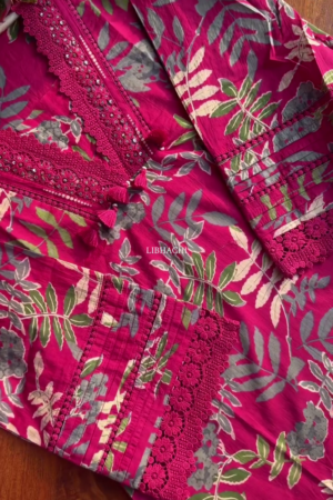 Pure Cotton Dark Pink Yolk Embroidery Kurta Set