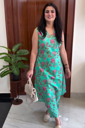Sea Green Floral Printed Sleeveless Co-Ord Set