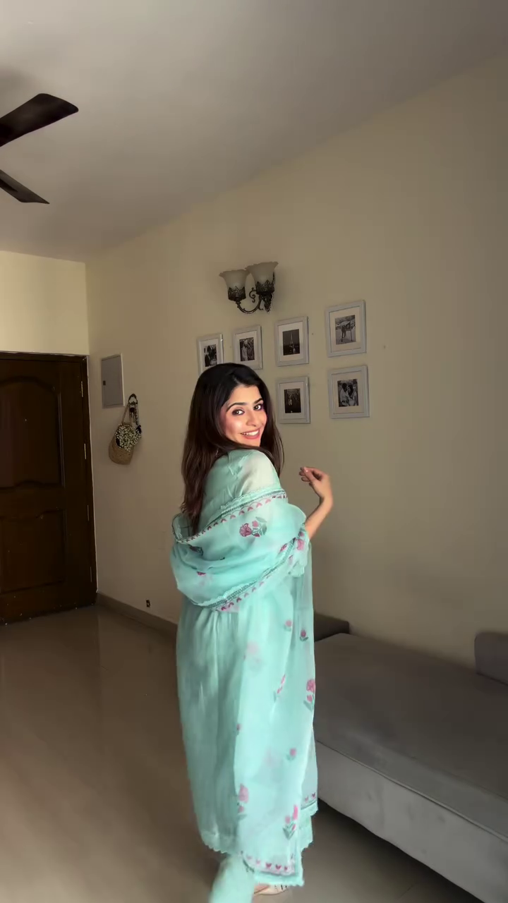 Aqua Blue Embroidered Three Piece Suit Set - Image 2