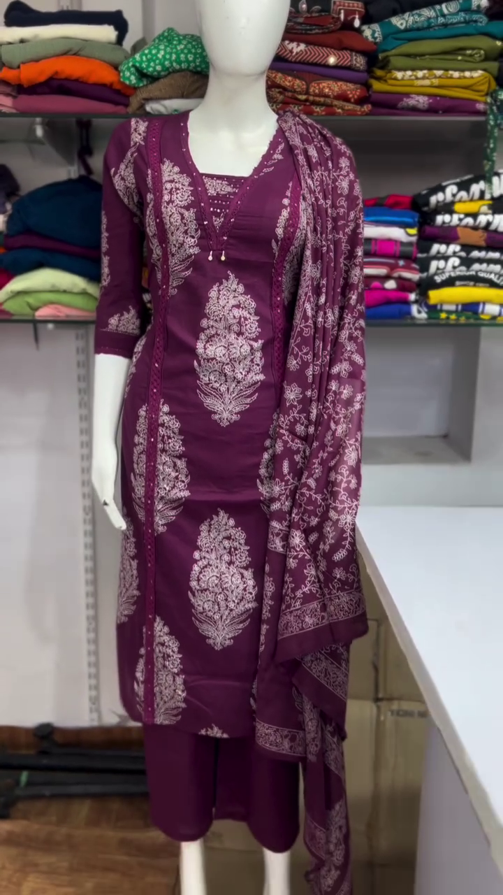 Plum Floral Printed Suit Set