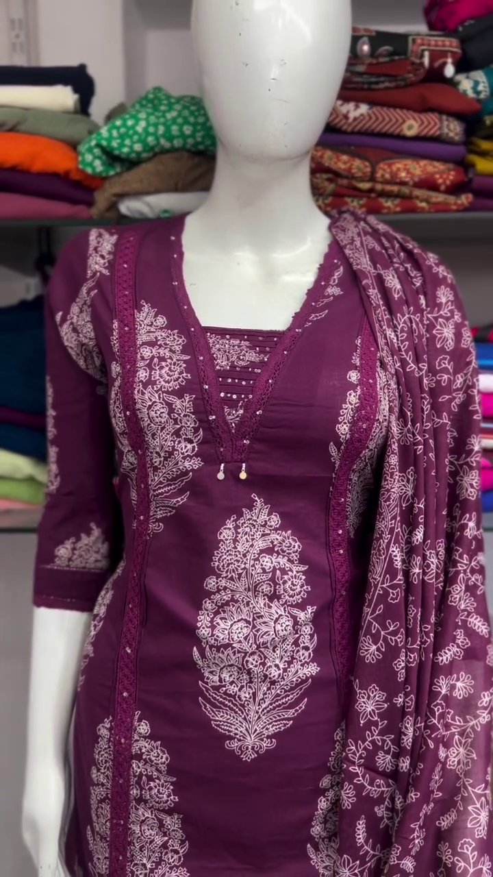 Plum Floral Printed Suit Set - Image 2