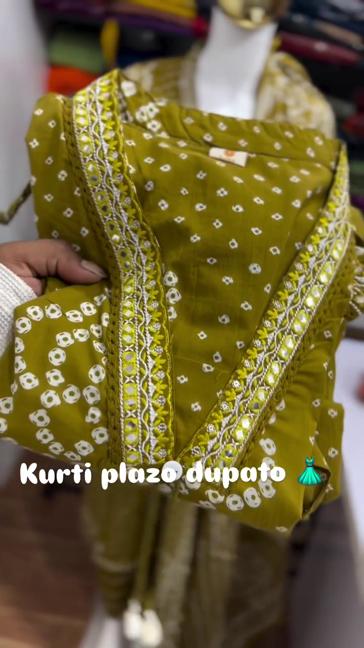 Olive Green Bandhani Print Suit Set - Image 3