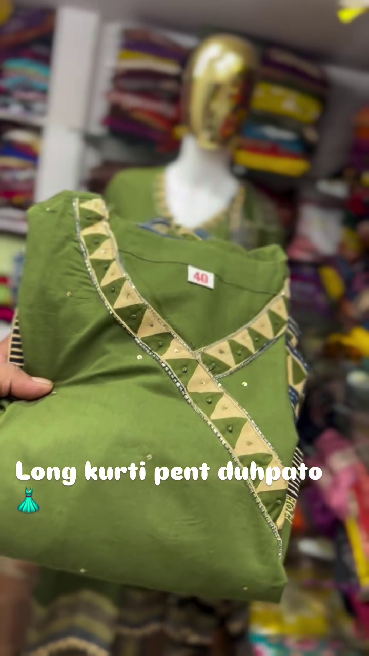 Olive Green Angrakha Style Suit Set - Image 3