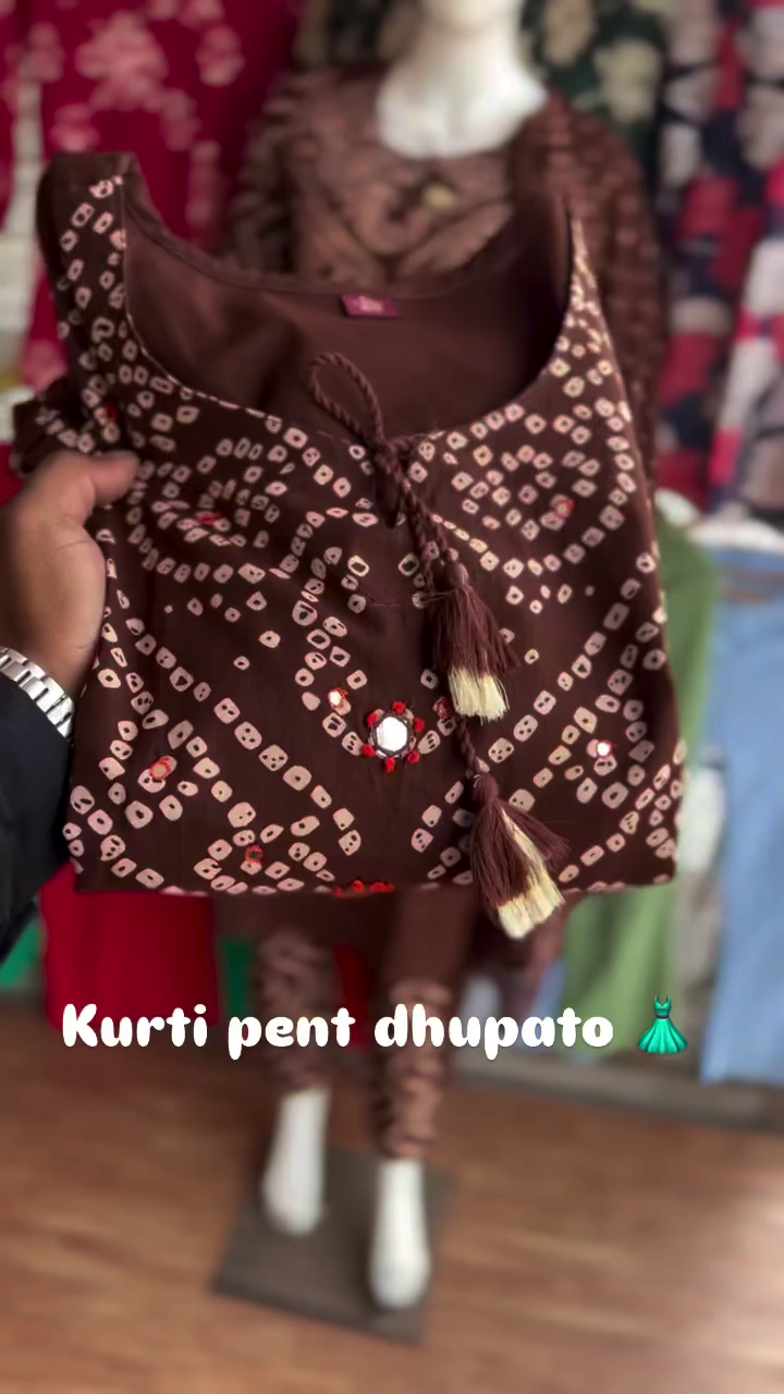 Chocolate Brown Bandhani Suit Set - Image 3