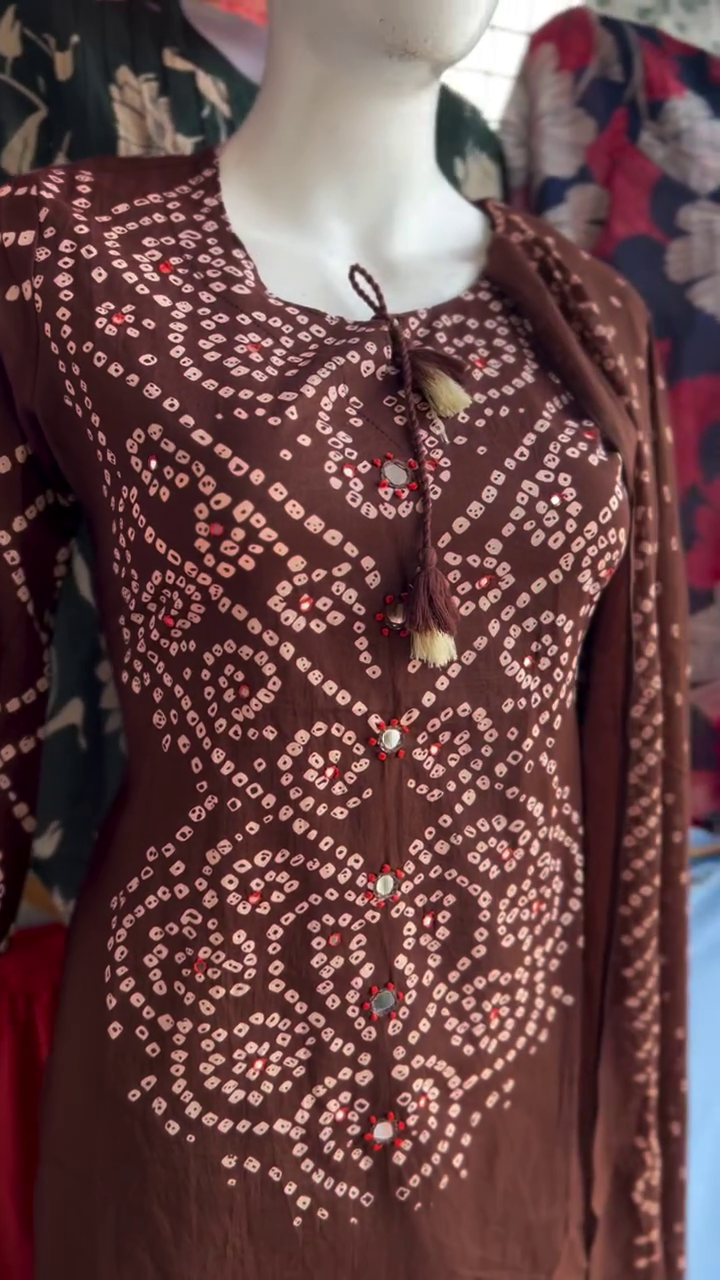 Chocolate Brown Bandhani Suit Set - Image 2
