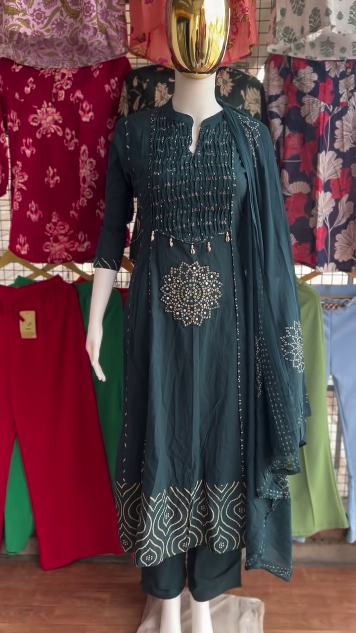 Dark Teal Floral Printed Suit Set