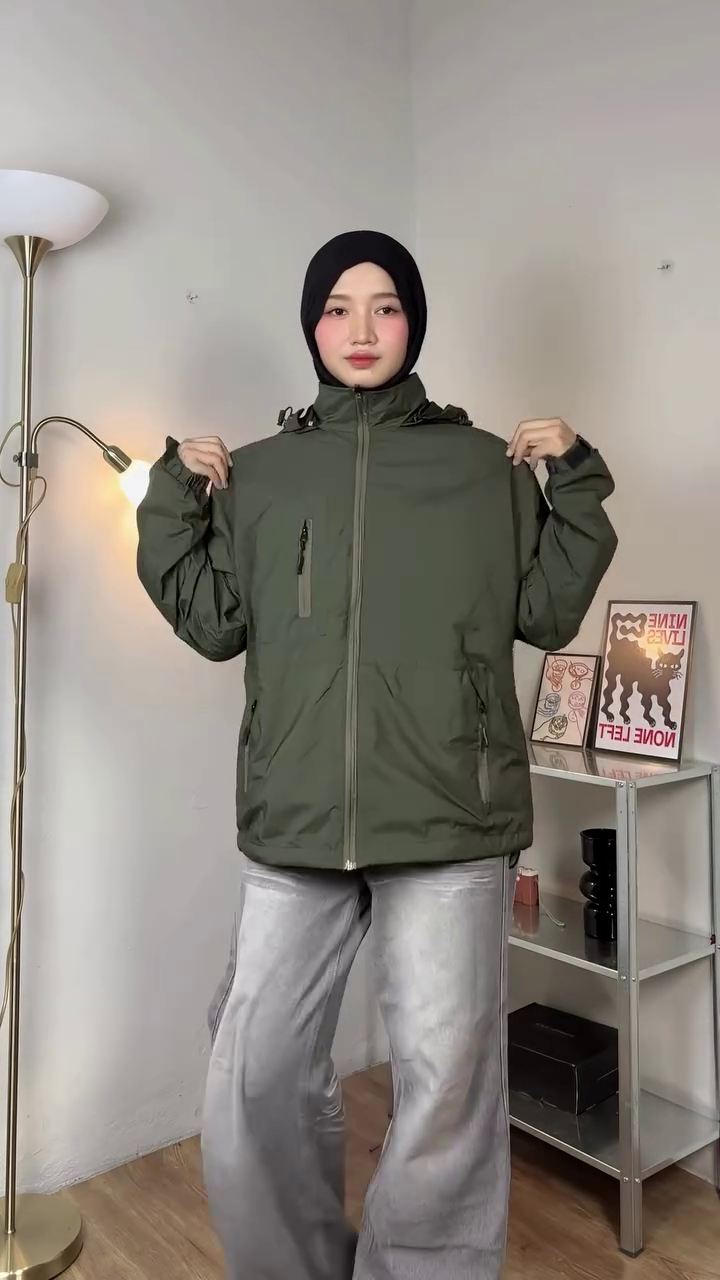 Women's Olive Hooded Windbreaker - Image 2