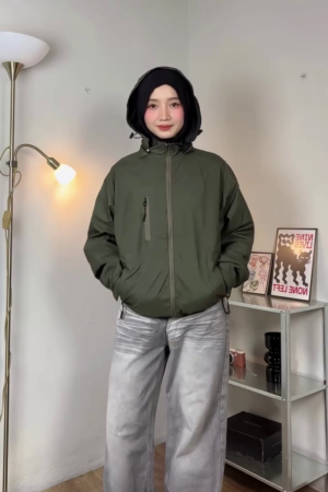 Women's Olive Hooded Windbreaker