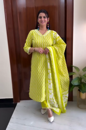 Women's Lime Green Printed Kurta Set