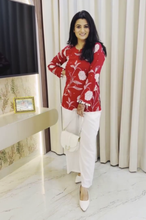 Women's Red Floral Printed Tunic Top