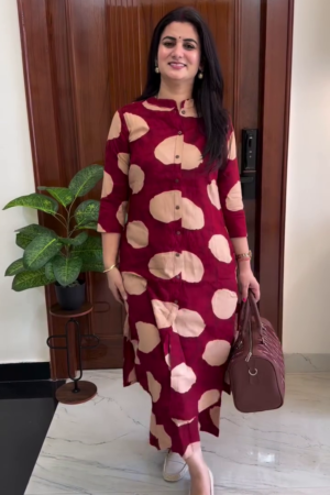 Women's Maroon Abstract Printed Shirt Dress