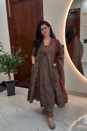 Women's Olive Green Printed Kurta Set